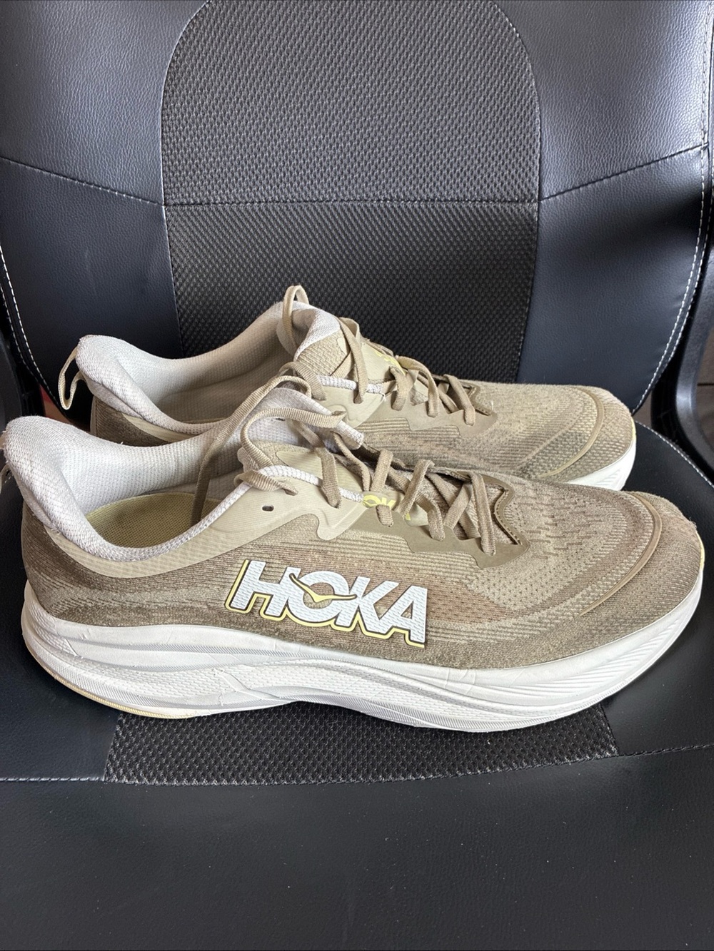 Hoka Men's Cushioning Trainer in Tan and White